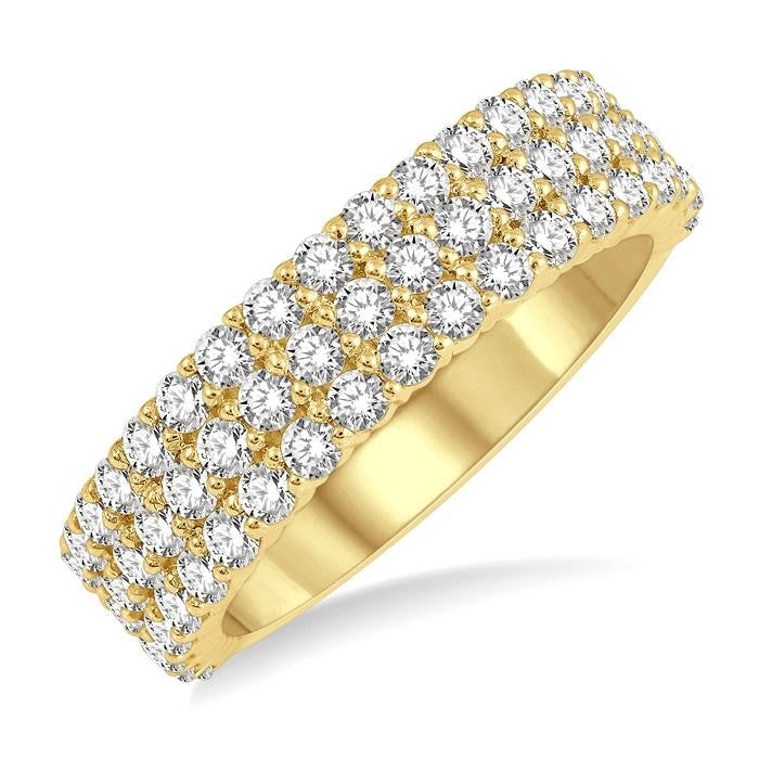 1 1/4 Ctw Triple Row Round Cut Diamond Wedding Band in 14K Yellow Gold