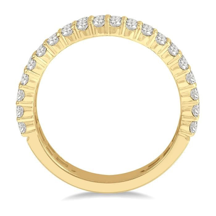1 1/4 Ctw Triple Row Round Cut Diamond Wedding Band in 14K Yellow Gold