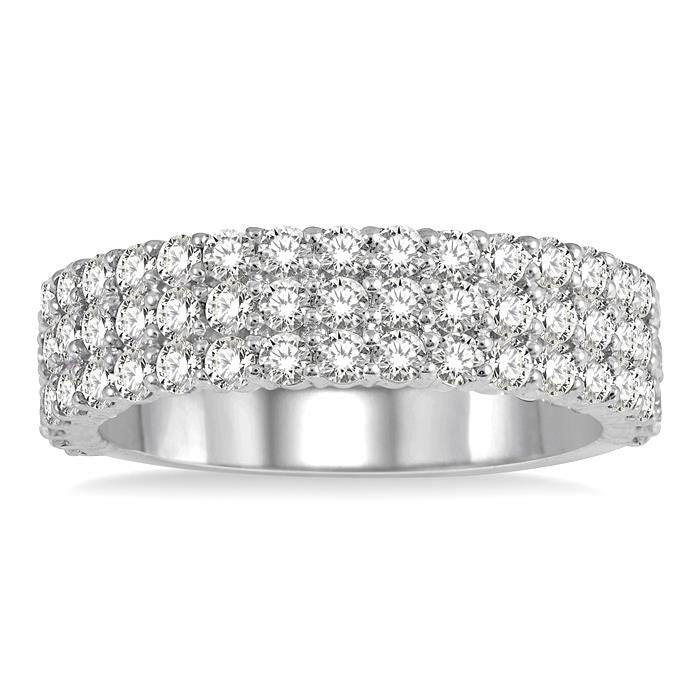 1 1/4 Ctw Triple Row Round Cut Diamond Wedding Band in 14K White Gold