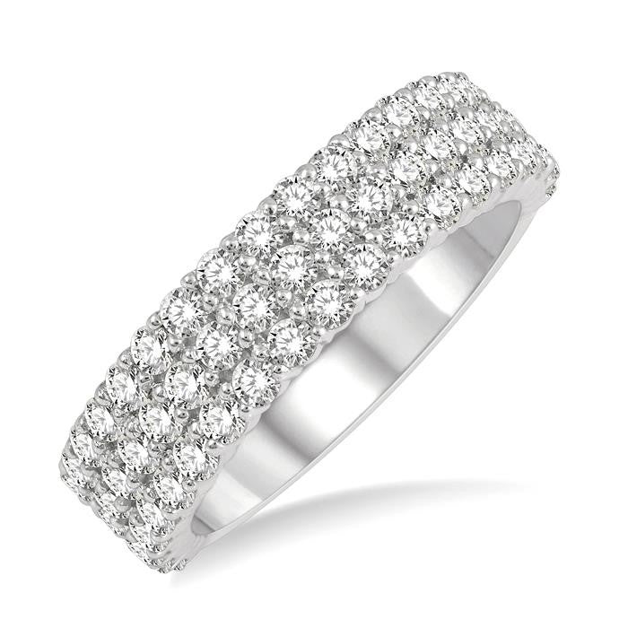 1 1/4 Ctw Triple Row Round Cut Diamond Wedding Band in 14K White Gold