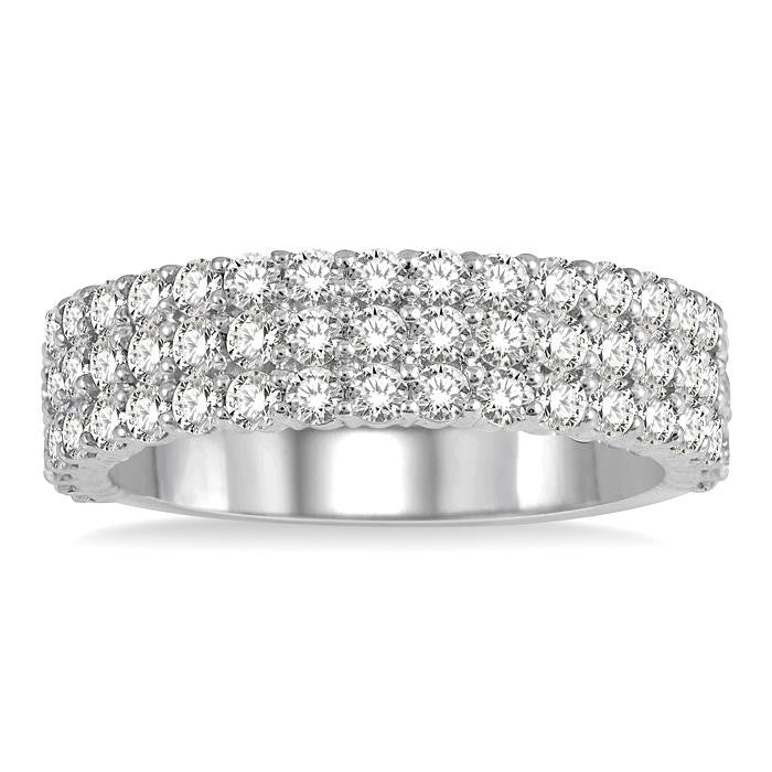 1 1/4 Ctw Triple Row Round Cut Diamond Wedding Band in 14K White Gold