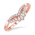 1/4 Ctw Chevron Center Baguette and Round Cut Diamond Wedding Band in 14K Rose Gold
