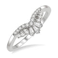 1/4 Ctw Chevron Center Baguette and Round Cut Diamond Wedding Band in 14K White Gold