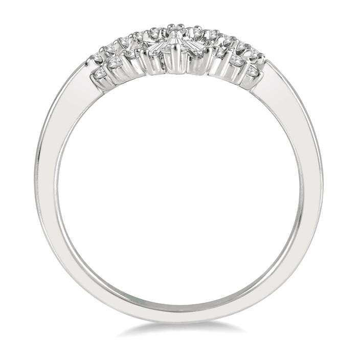 1/4 Ctw Chevron Center Baguette and Round Cut Diamond Wedding Band in 14K White Gold