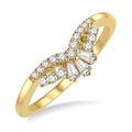 1/4 Ctw Chevron Center Baguette and Round Cut Diamond Wedding Band in 14K Yellow Gold