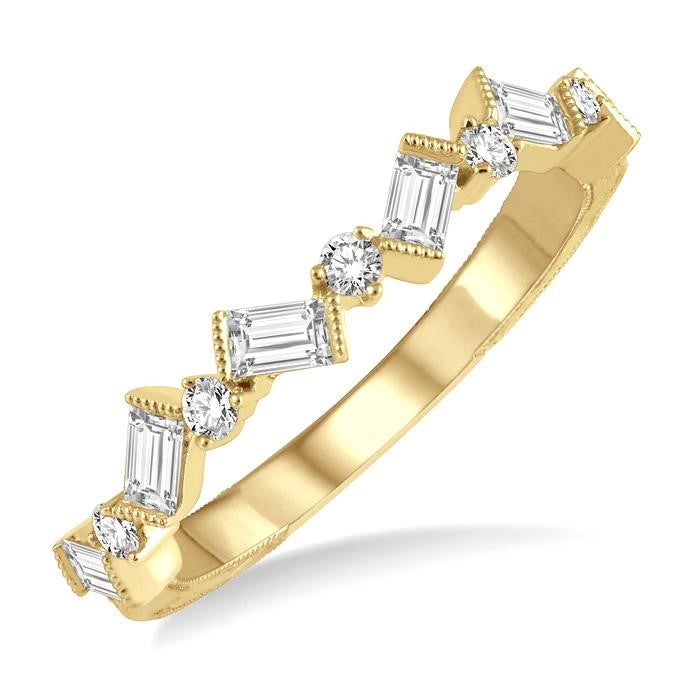 1/2 Ctw Zigzag Baguette and Round Cut Diamond Fashion Band in 14K Yellow Gold