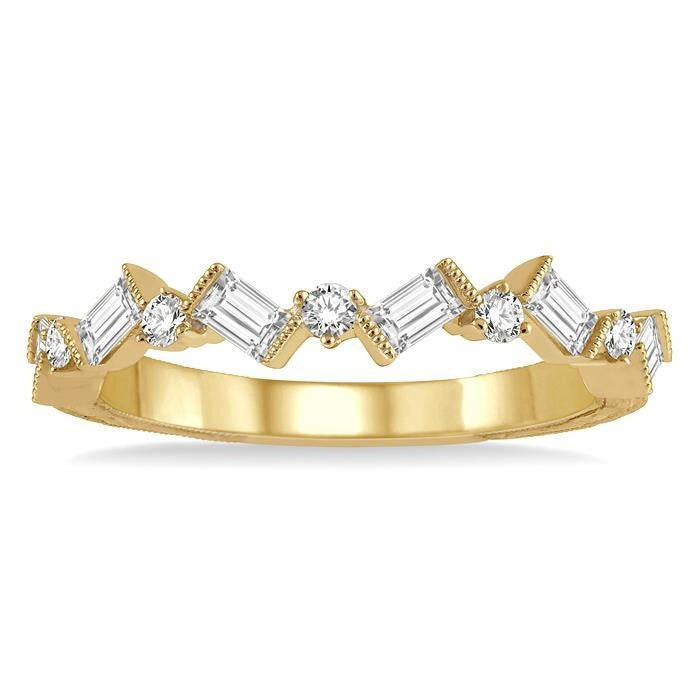 1/2 Ctw Zigzag Baguette and Round Cut Diamond Fashion Band in 14K Yellow Gold