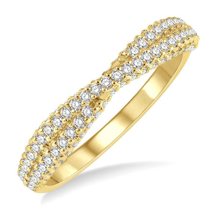 1/2 Ctw Split Criss Cross Shank Round Cut Diamond Stackable Fashion Band in 14K Yellow Gold