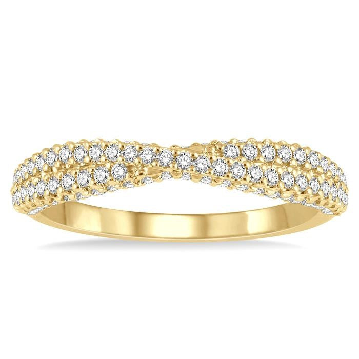 1/2 Ctw Split Criss Cross Shank Round Cut Diamond Stackable Fashion Band in 14K Yellow Gold