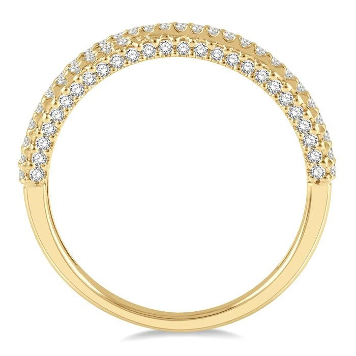 1/2 Ctw Split Criss Cross Shank Round Cut Diamond Stackable Fashion Band in 14K Yellow Gold