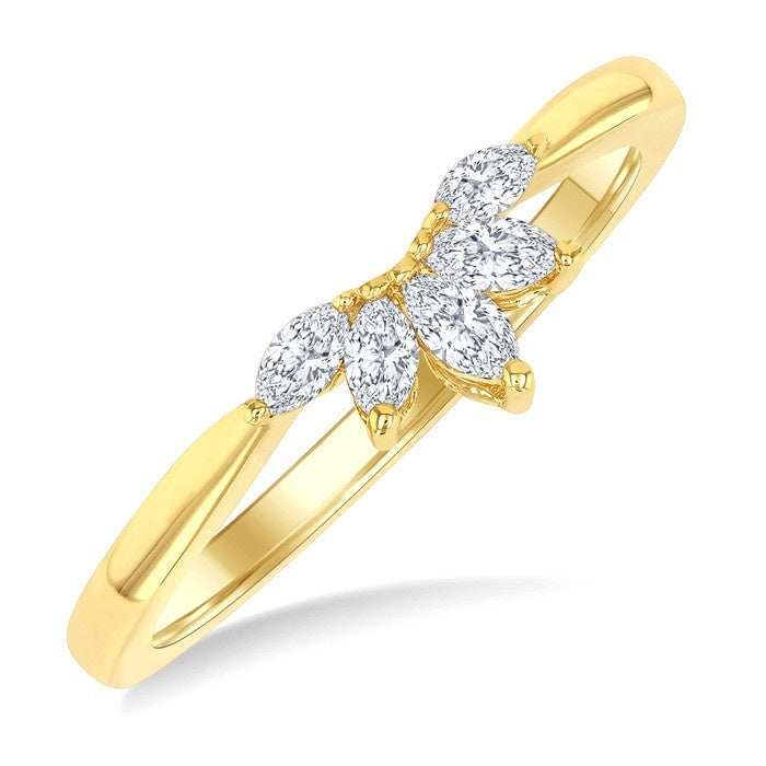 1/5 Ctw Marquise Cut Diamond Half Flower Motif Chevron Ring in 14K Yellow Gold