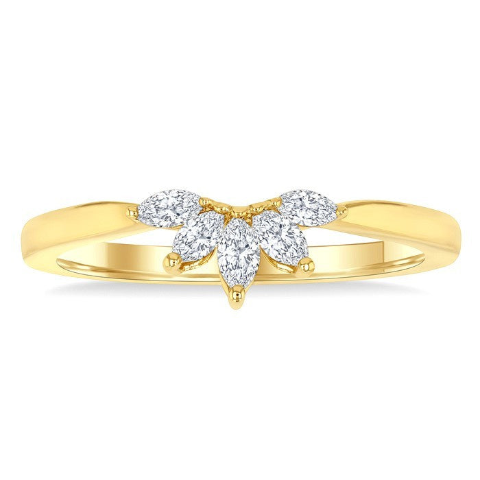 1/5 Ctw Marquise Cut Diamond Half Flower Motif Chevron Ring in 14K Yellow Gold