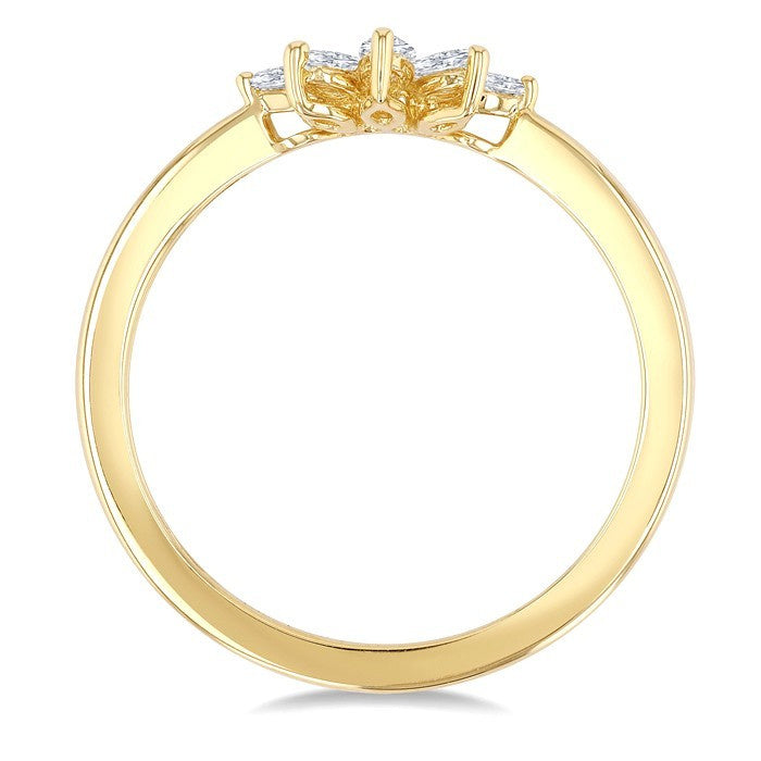 1/5 Ctw Marquise Cut Diamond Half Flower Motif Chevron Ring in 14K Yellow Gold