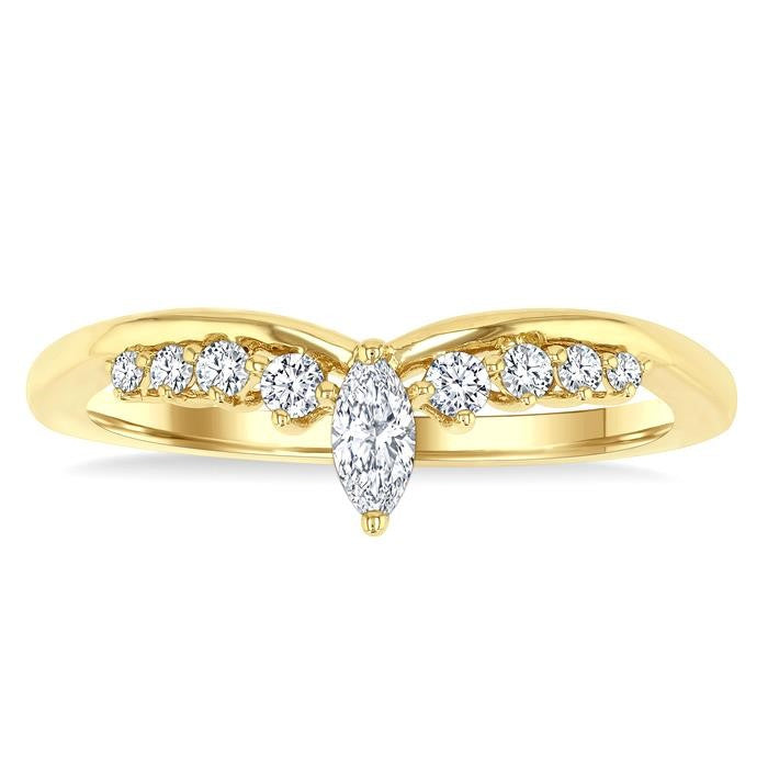 1/4 Ctw Marquise and Round Cut Diamond Chevron Ring in 14K Yellow Gold