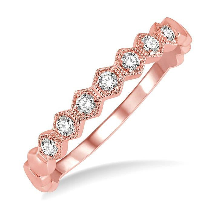 1/6 Ctw Round Cut Diamond Stackable Wedding Band in 14K Rose Gold