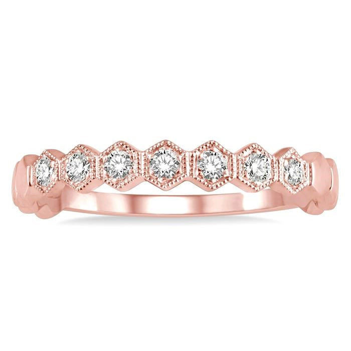 1/6 Ctw Round Cut Diamond Stackable Wedding Band in 14K Rose Gold