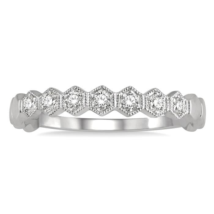 1/6 Ctw Round Cut Diamond Stackable Wedding Band in 14K White Gold