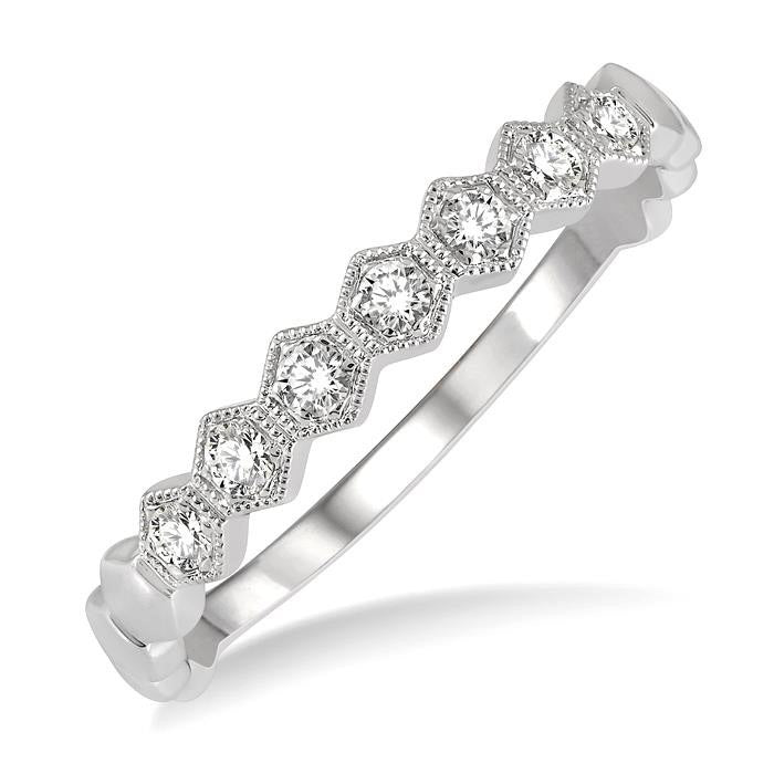 1/6 Ctw Round Cut Diamond Stackable Wedding Band in 14K White Gold