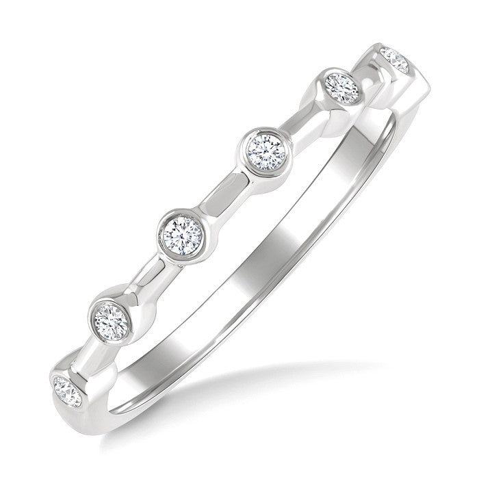 1/10 Ctw Bezel Set Round Cut Diamond Stackable Wedding Band in 14K White Gold