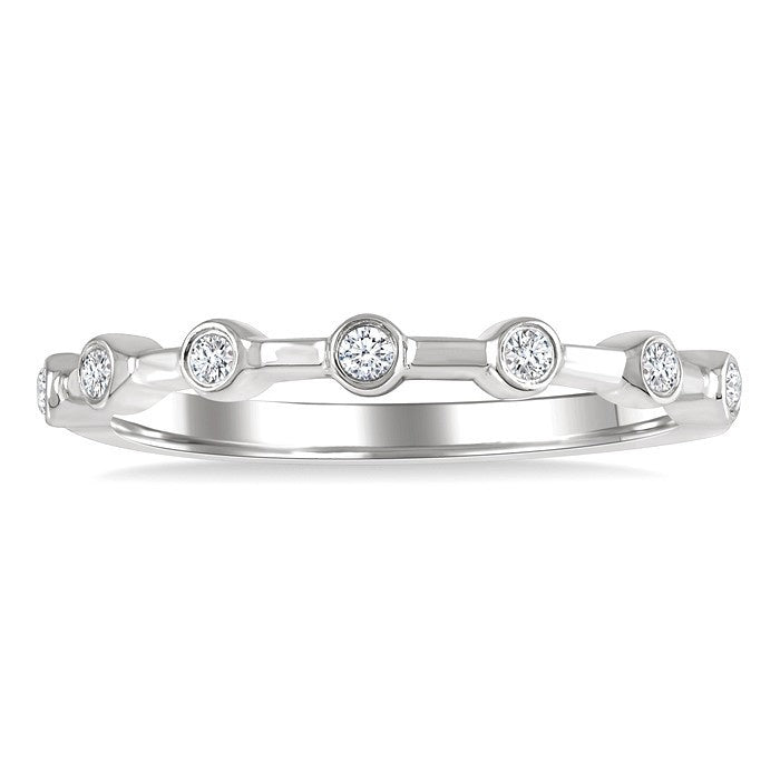 1/10 Ctw Bezel Set Round Cut Diamond Stackable Wedding Band in 14K White Gold