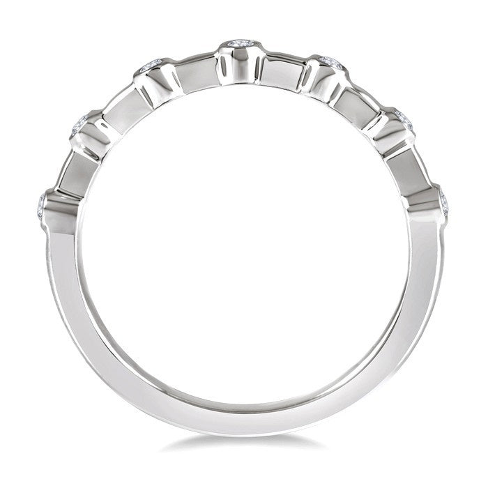 1/10 Ctw Bezel Set Round Cut Diamond Stackable Wedding Band in 14K White Gold