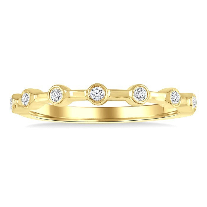 1/10 Ctw Bezel Set Round Cut Diamond Stackable Wedding Band in 14K Yellow Gold