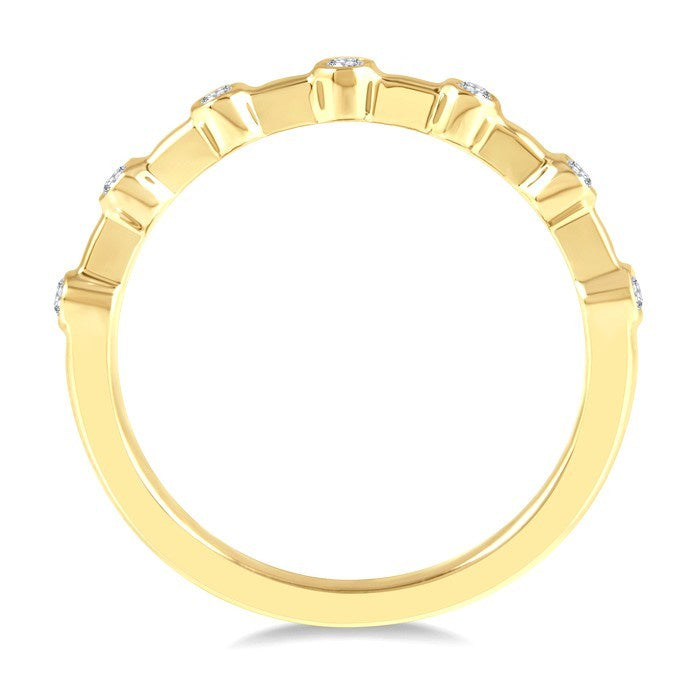 1/10 Ctw Bezel Set Round Cut Diamond Stackable Wedding Band in 14K Yellow Gold