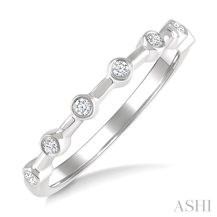 1/10 Ctw Bezel Set Round Cut Diamond Stackable Wedding Band in 14K White Gold