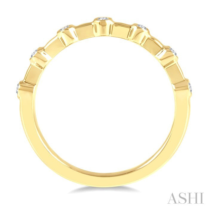 1/10 Ctw Bezel Set Round Cut Diamond Stackable Wedding Band in 14K Yellow Gold