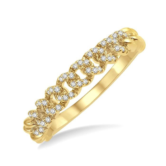 1/6 Ctw Round Cut Diamond Curb & Cuban Fashion Band in 14K Yellow Gold