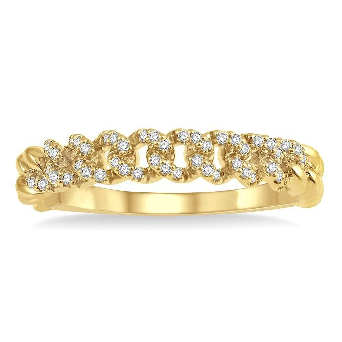 1/6 Ctw Round Cut Diamond Curb & Cuban Fashion Band in 14K Yellow Gold