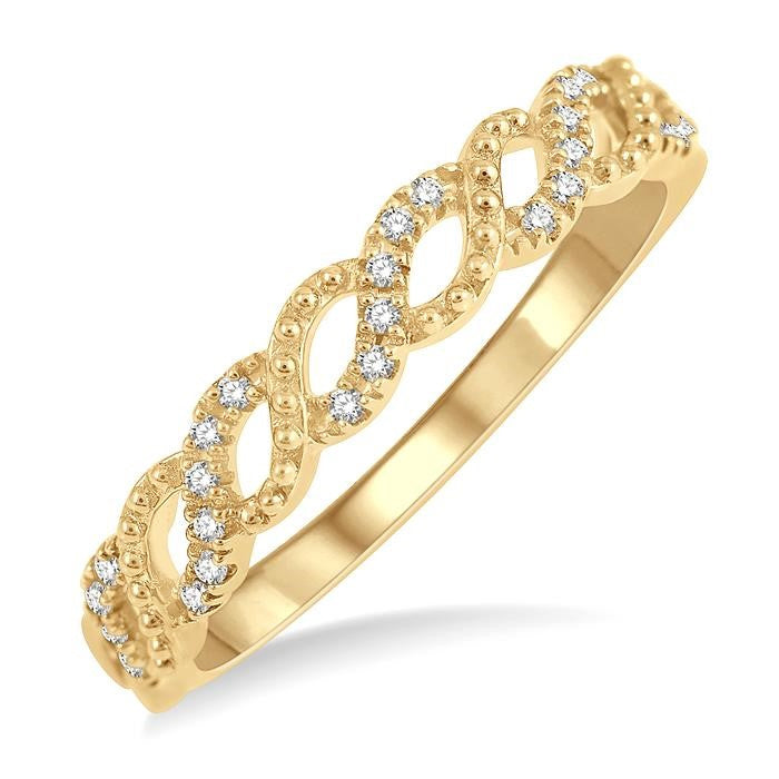 1/10 Ctw Entwined Round Cut Diamond Stack Band in 14K Yellow Gold