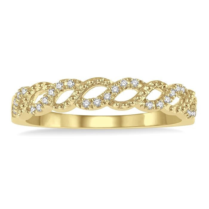 1/10 Ctw Entwined Round Cut Diamond Stack Band in 14K Yellow Gold