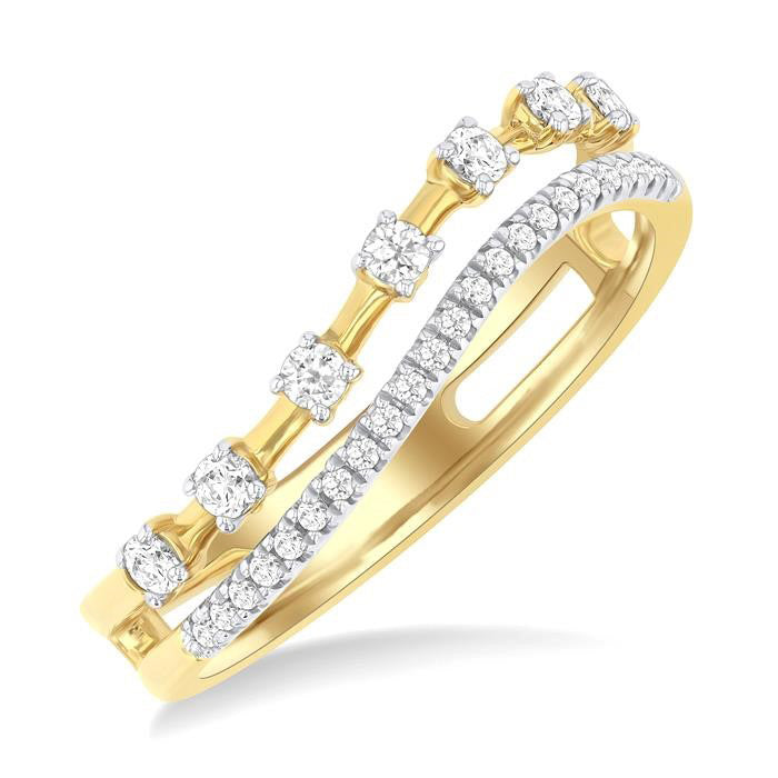 1/4 Ctw Split Curved Twin Row Round Cut Diamond Fashion Band in 14K Yellow Gold