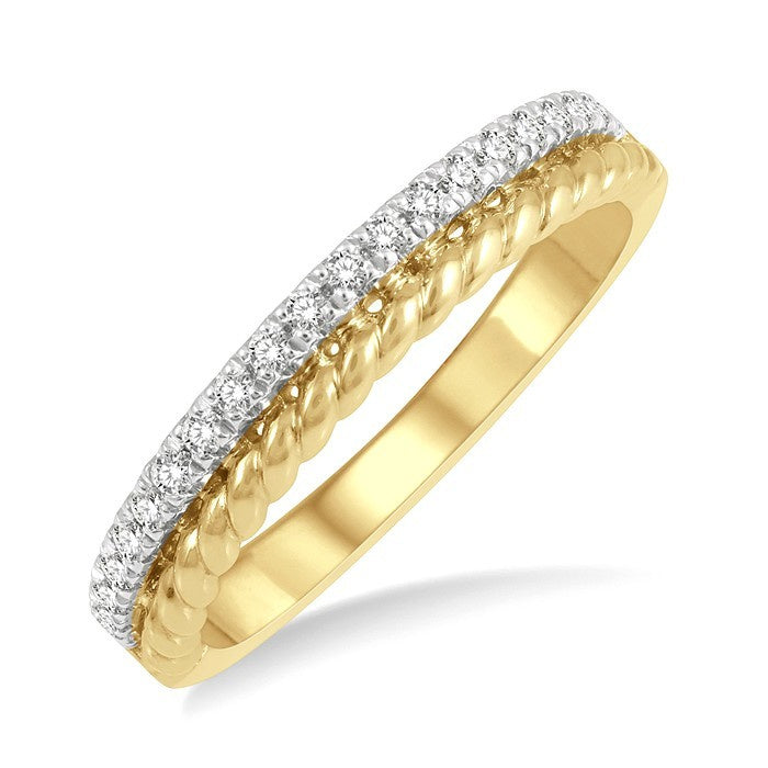 1/5 Ctw Rope Bead and Round Cut Diamond Wedding Band in 14K Yellow Gold