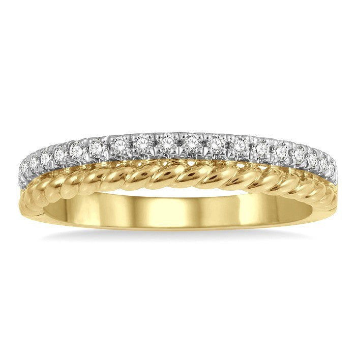 1/5 Ctw Rope Bead and Round Cut Diamond Wedding Band in 14K Yellow Gold