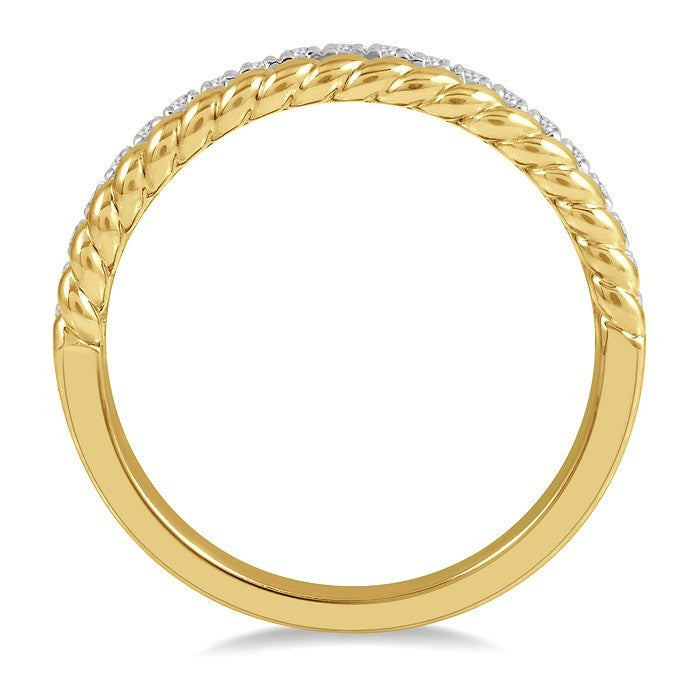 1/5 Ctw Rope Bead and Round Cut Diamond Wedding Band in 14K Yellow Gold