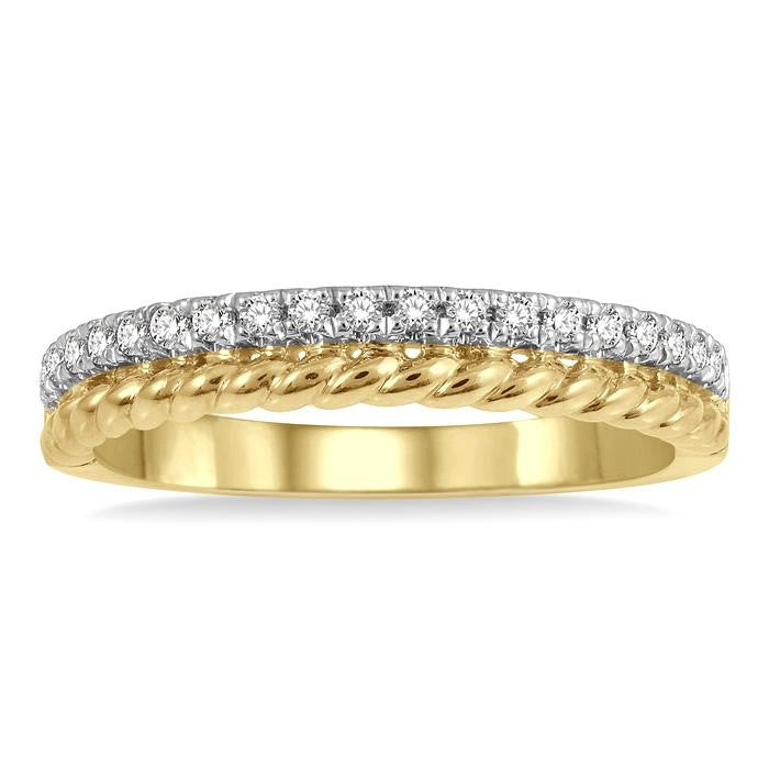 1/5 Ctw Rope Bead and Round Cut Diamond Wedding Band in 14K Yellow Gold