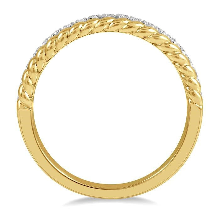 1/5 Ctw Rope Bead and Round Cut Diamond Wedding Band in 14K Yellow Gold