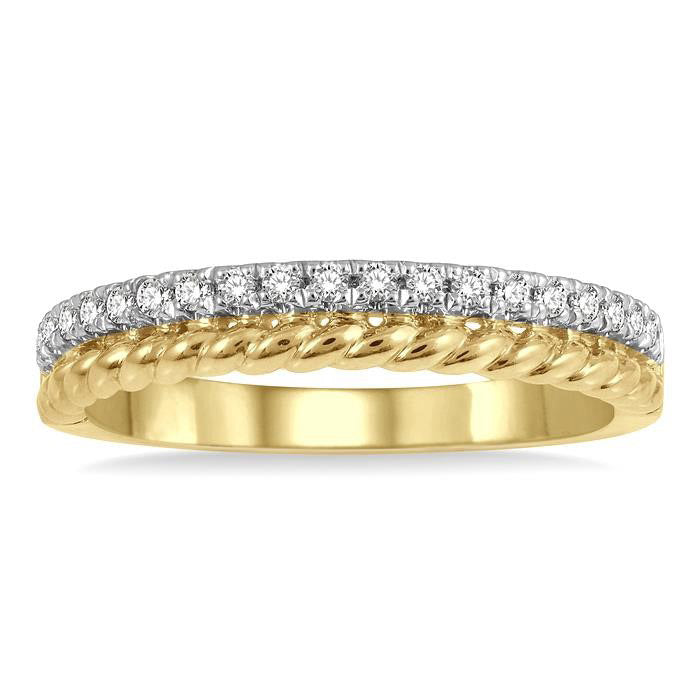 1/5 Ctw Rope Bead and Round Cut Diamond Wedding Band in 14K Yellow Gold
