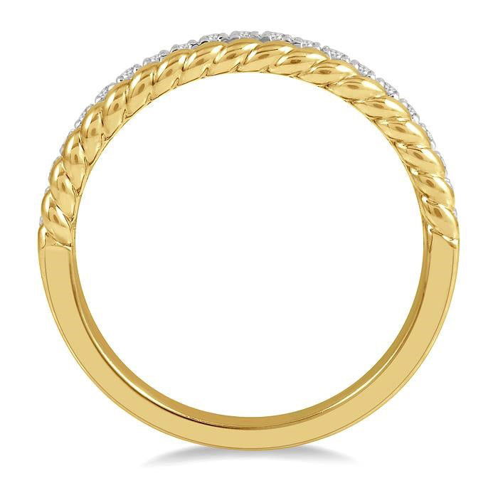 1/5 Ctw Rope Bead and Round Cut Diamond Wedding Band in 14K Yellow Gold