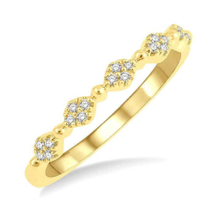 1/10 Ctw Marquise Mount and Ball Link Round Cut Diamond Stack Band in 14K Yellow Gold