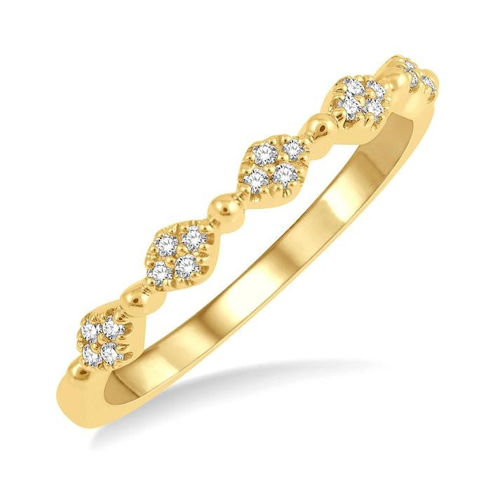 1/10 Ctw Marquise Mount and Ball Link Round Cut Diamond Stack Band in 14K Yellow Gold