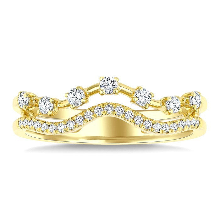 1/4 Ctw Curvy Split Twin Row Round Cut Diamond Fashion Band in 14K Yellow Gold
