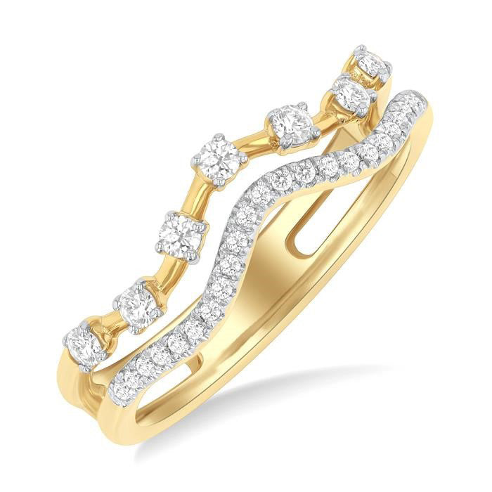 1/4 Ctw Curvy Split Twin Row Round Cut Diamond Fashion Band in 14K Yellow Gold