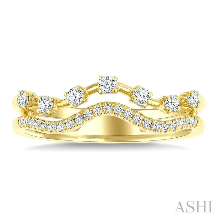 1/4 Ctw Curvy Split Twin Row Round Cut Diamond Fashion Band in 14K Yellow Gold