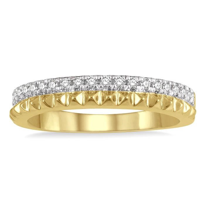 1/5 Ctw Pyramid Bead and Round Cut Diamond Wedding Band in 14K Yellow Gold