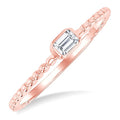 1/6 Ctw Bead Bijoux East-West Bezel Set Emerald Cut Diamond Stackable Petite Fashion Ring in 14K Rose Gold