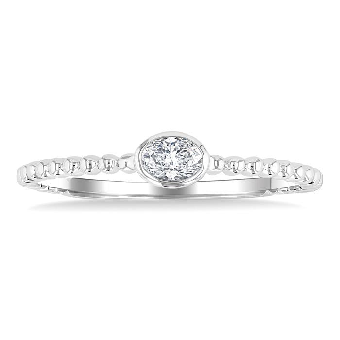1/6 Ctw Bead Bijoux East-West Bezel Set Oval CutDiamond Stackable Petite Fashion Ring in 14K White Gold