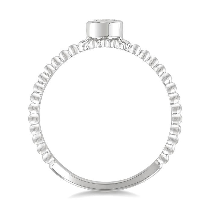 1/6 Ctw Bead Bijoux East-West Bezel Set Oval CutDiamond Stackable Petite Fashion Ring in 14K White Gold